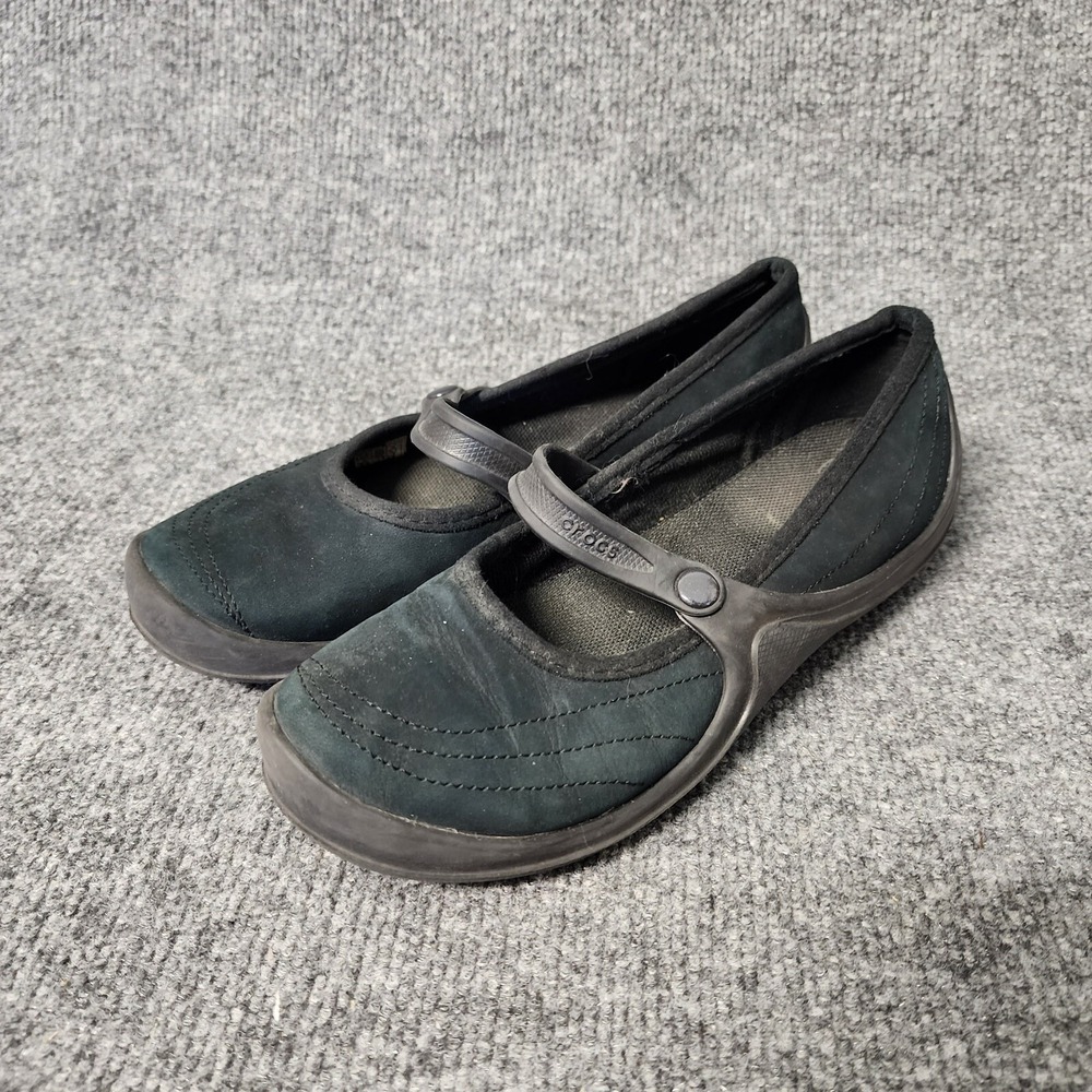 Crocs Wrapped Mary Jane Shoes Womens Sz 7 Black Suede Comfort Casual Strap On